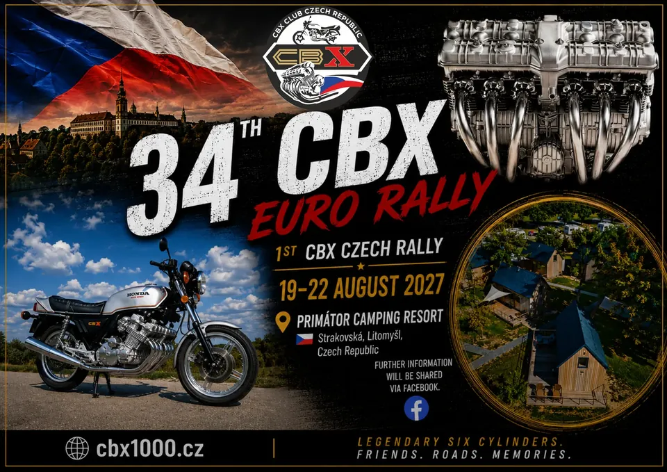 Plakát 34th CBX Euro Rally, 19.–22. srpna 2027, Primátor Camping Resort, Litomyšl